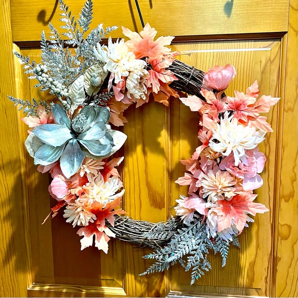 Peach, orange, cream, silver fall wreath - Picture 8 of 8